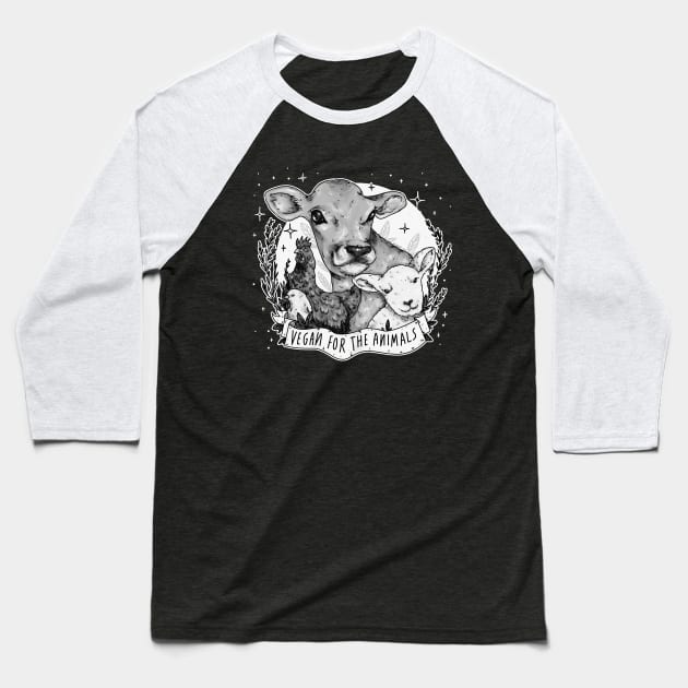 Vegan For The Animals [b&w] Baseball T-Shirt by chiaraLBart